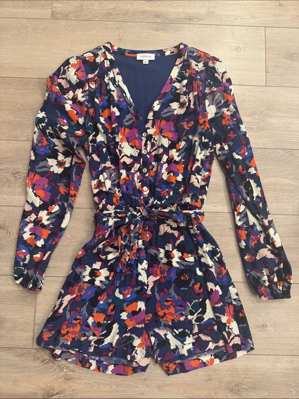 Evereve Navy Multicolor Floral Long-Sleeve Romper